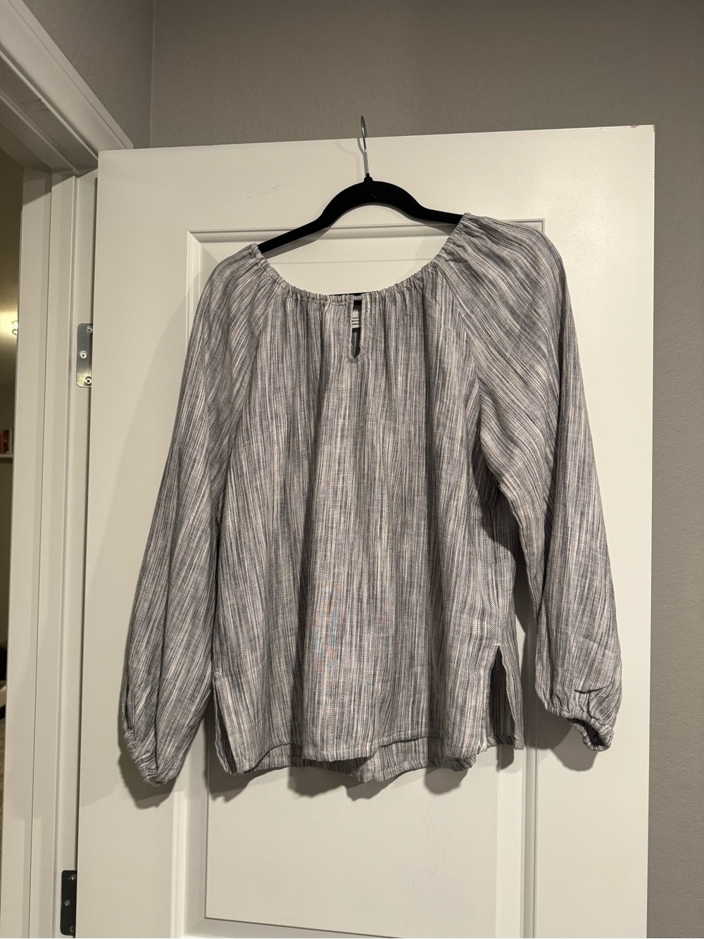 Boston Traders Gray Striped Peasant Top